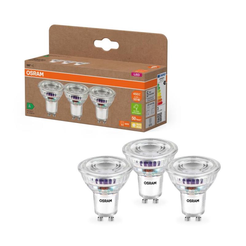 3er Set OSRAM GU10 LED Strahler besonders effizient 100 ° 2,5W wie 50W 2700K warmweißes Licht